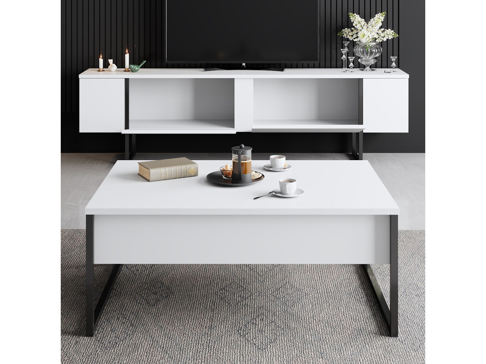 Soporte de TV de madera "Luxe" - 180 x 30 x 50 cm - Blanco