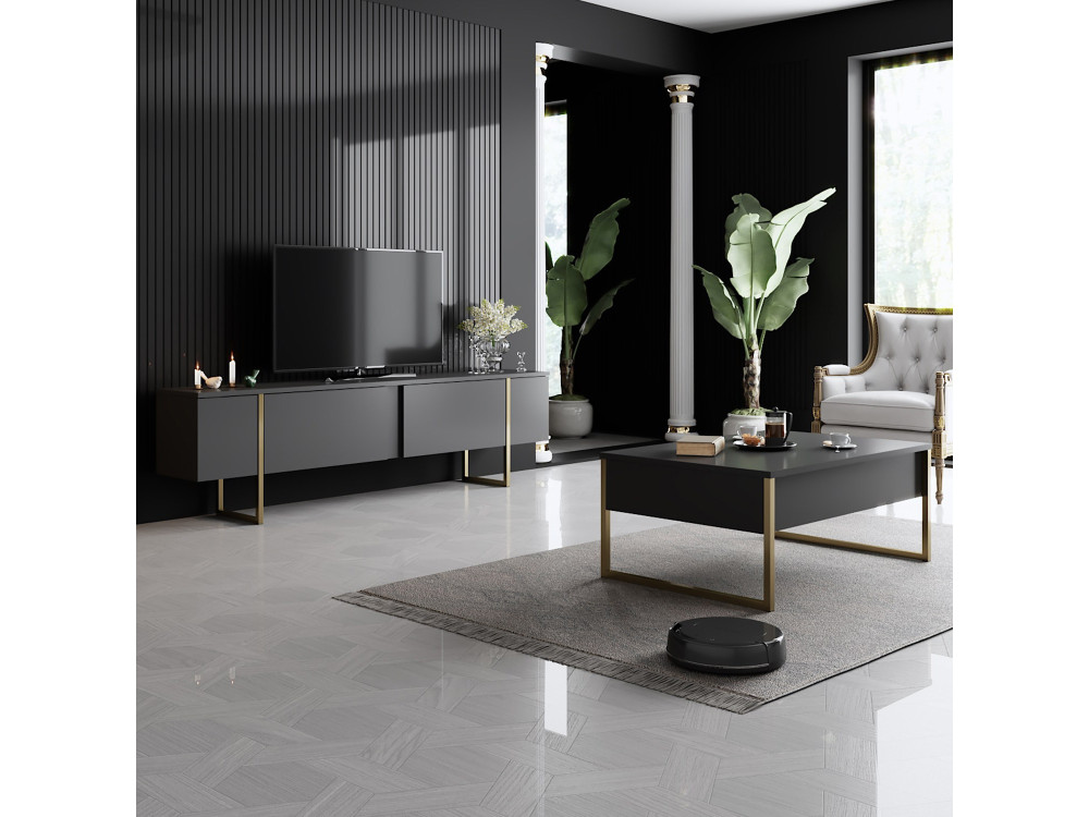Soporte de TV de madera "Luxe" - 180 x 30 x 50 cm - Oro