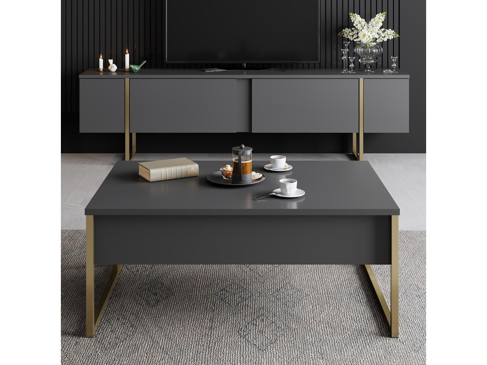Soporte de TV de madera "Luxe" - 180 x 30 x 50 cm - Oro