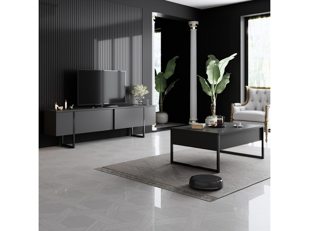Soporte de TV de madera "Luxe" - 180 x 30 x 50 cm - Negro