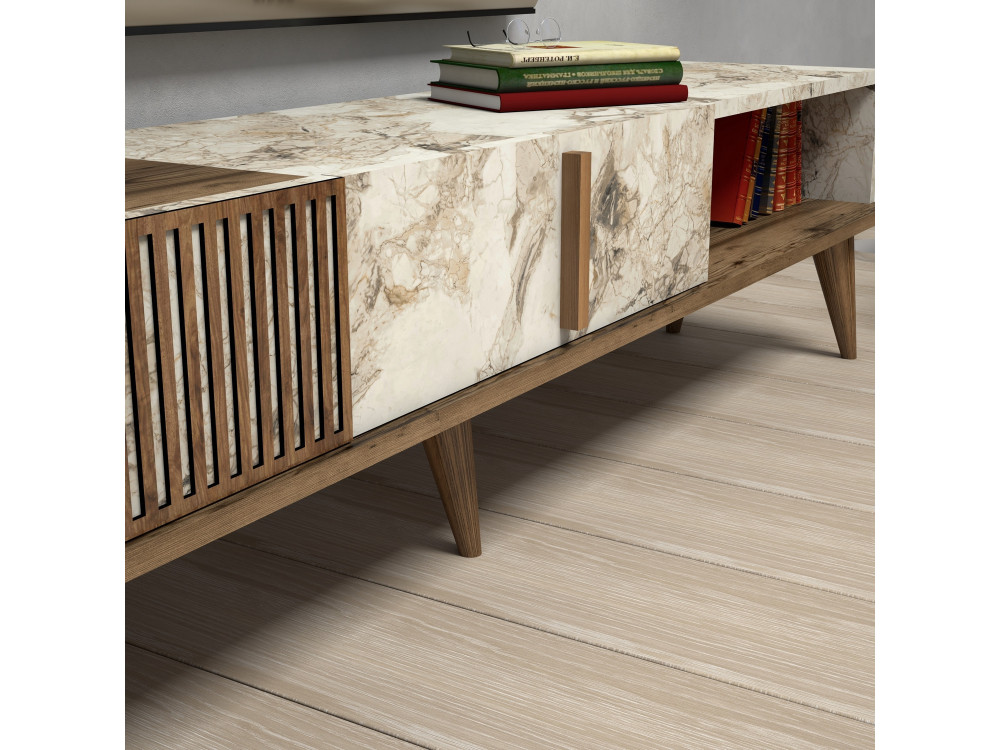 Soporte de TV de madera "Milan" - 180 x 35 x 40 cm - NogalBlanco