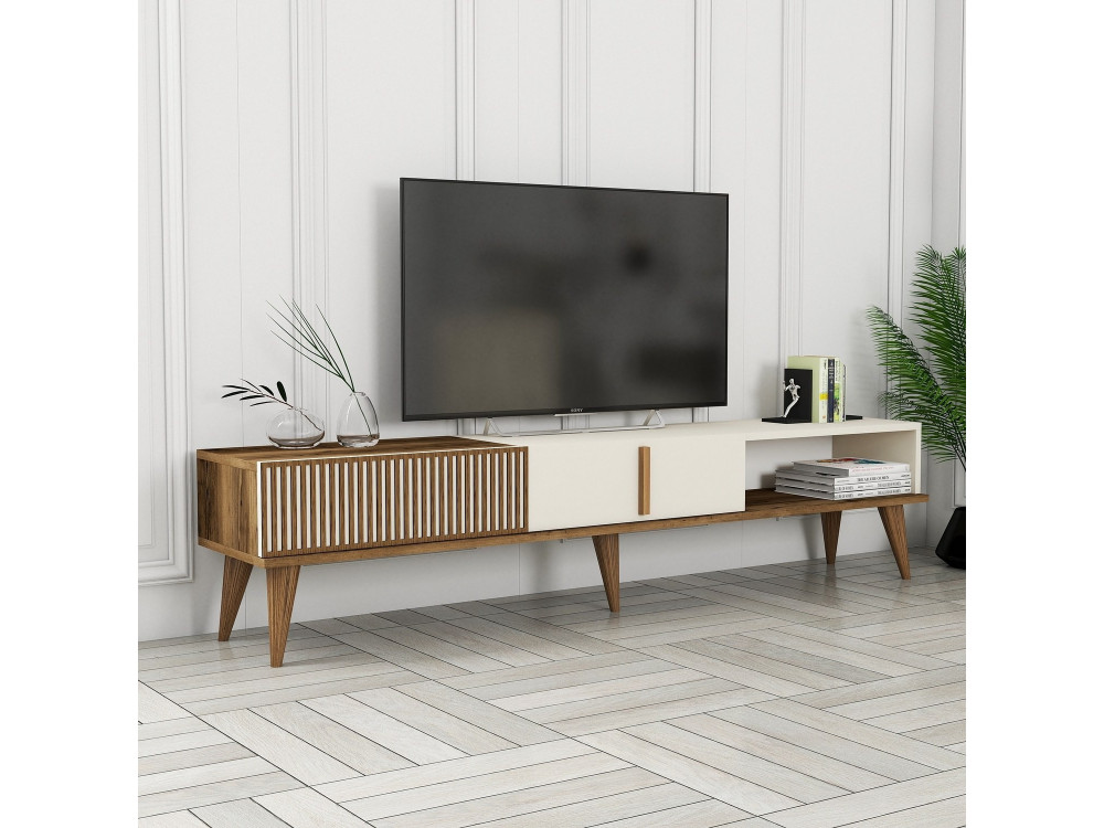 Soporte de TV de madera "Milan" - 180 x 35 x 40 cm - Nogal crema