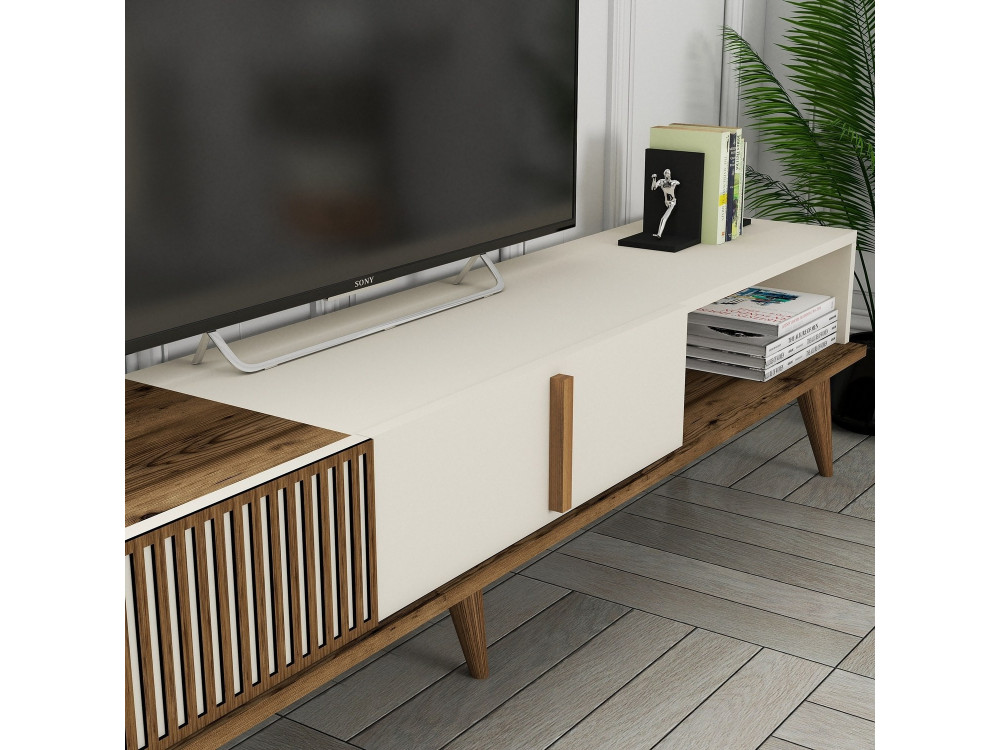 Soporte de TV de madera "Milan" - 180 x 35 x 40 cm - Nogal crema
