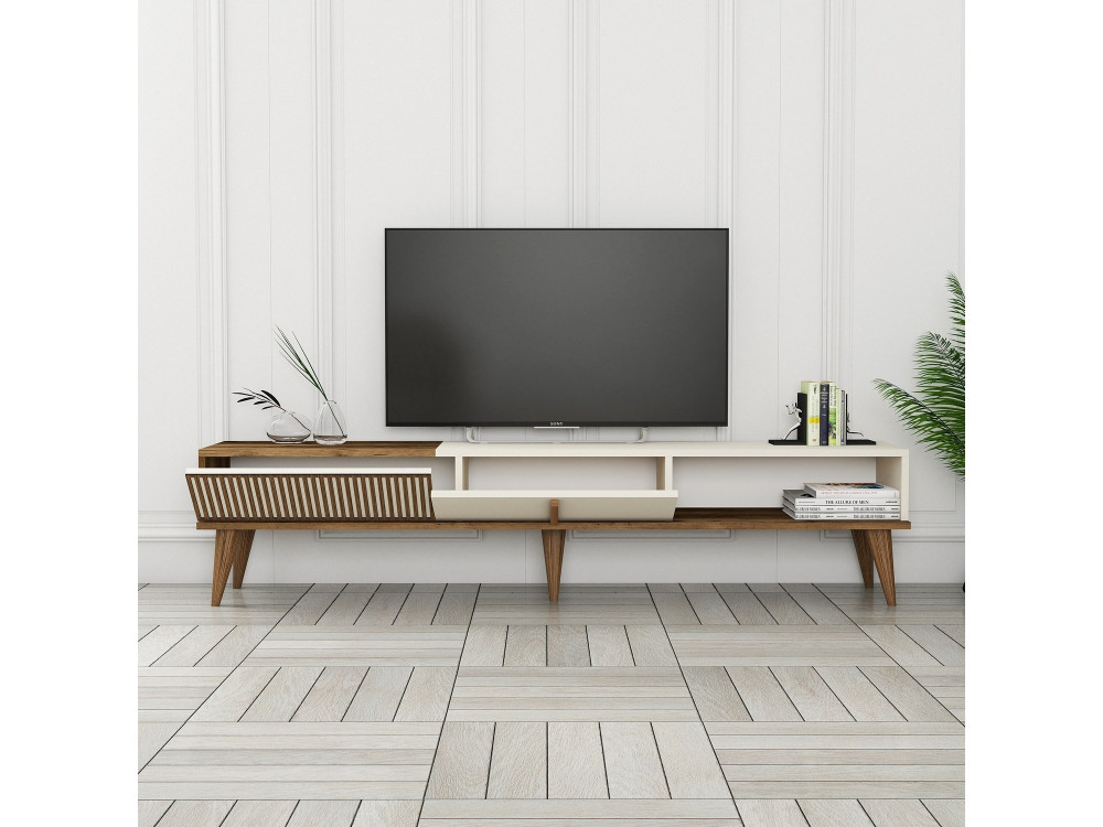 Soporte de TV de madera "Milan" - 180 x 35 x 40 cm - Nogal crema