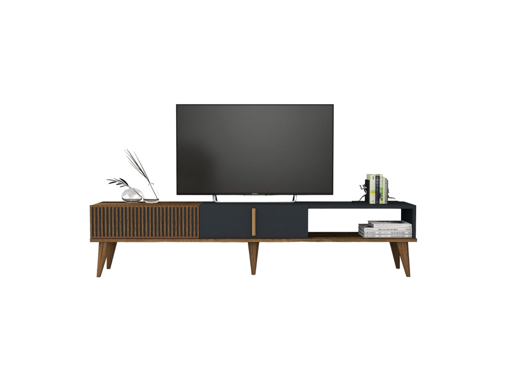 Soporte de TV de madera "Milan" - 180 x 35 x 40 cm - Nogal, Antracita