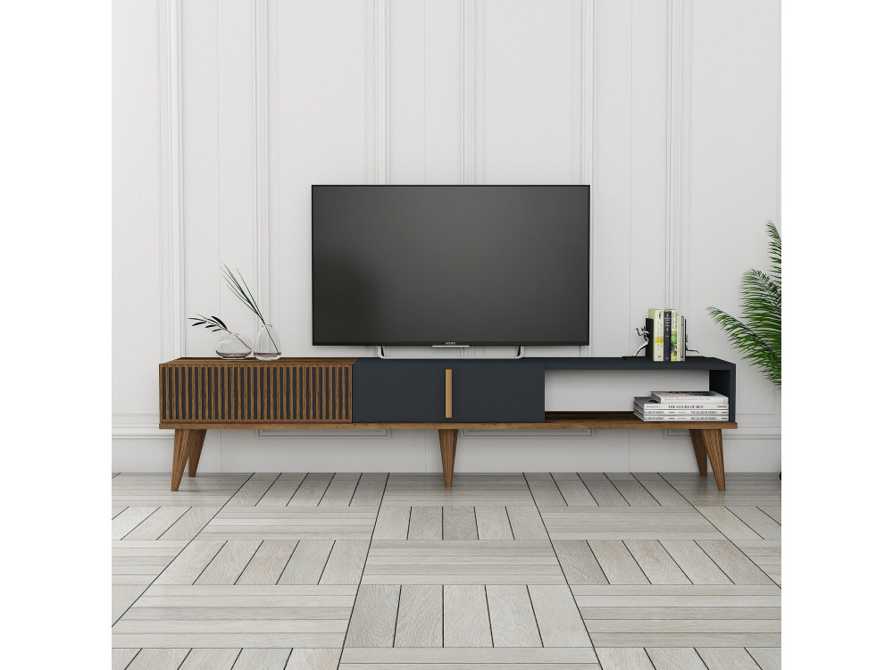 Soporte de TV de madera "Milan" - 180 x 35 x 40 cm - Nogal, Antracita