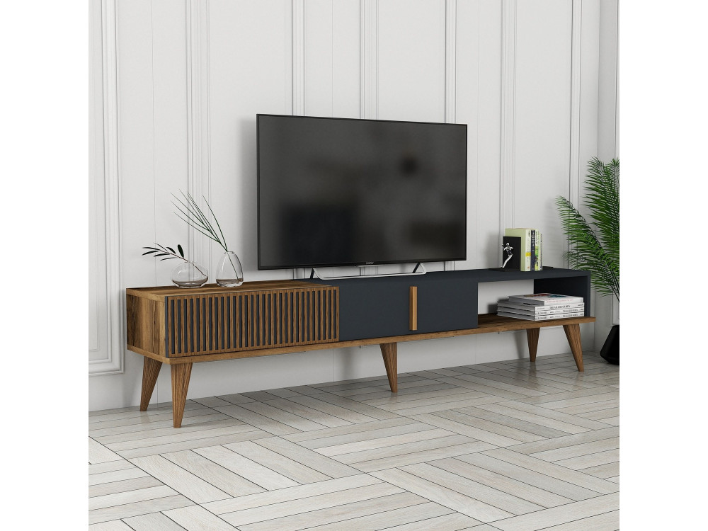 Soporte de TV de madera "Milan" - 180 x 35 x 40 cm - Nogal, Antracita