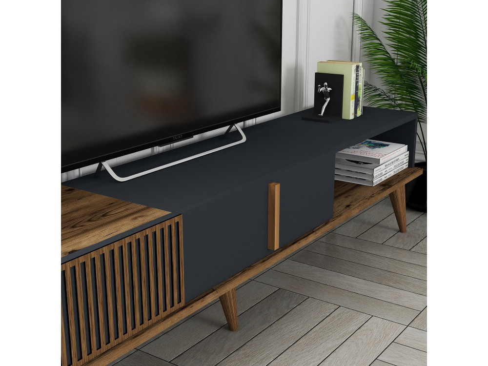 Soporte de TV de madera "Milan" - 180 x 35 x 40 cm - Nogal, Antracita
