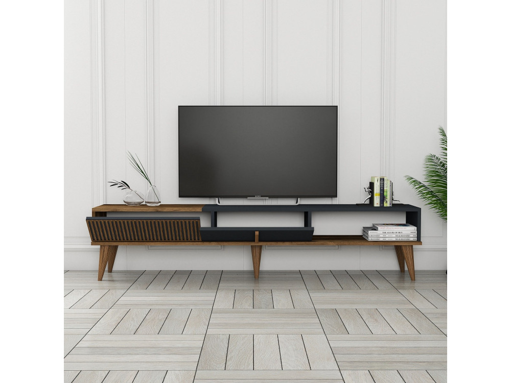 Soporte de TV de madera "Milan" - 180 x 35 x 40 cm - Nogal, Antracita