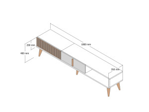 Soporte de TV de madera "Milan" - 180 x 35 x 40 cm - Nogal, Blanco