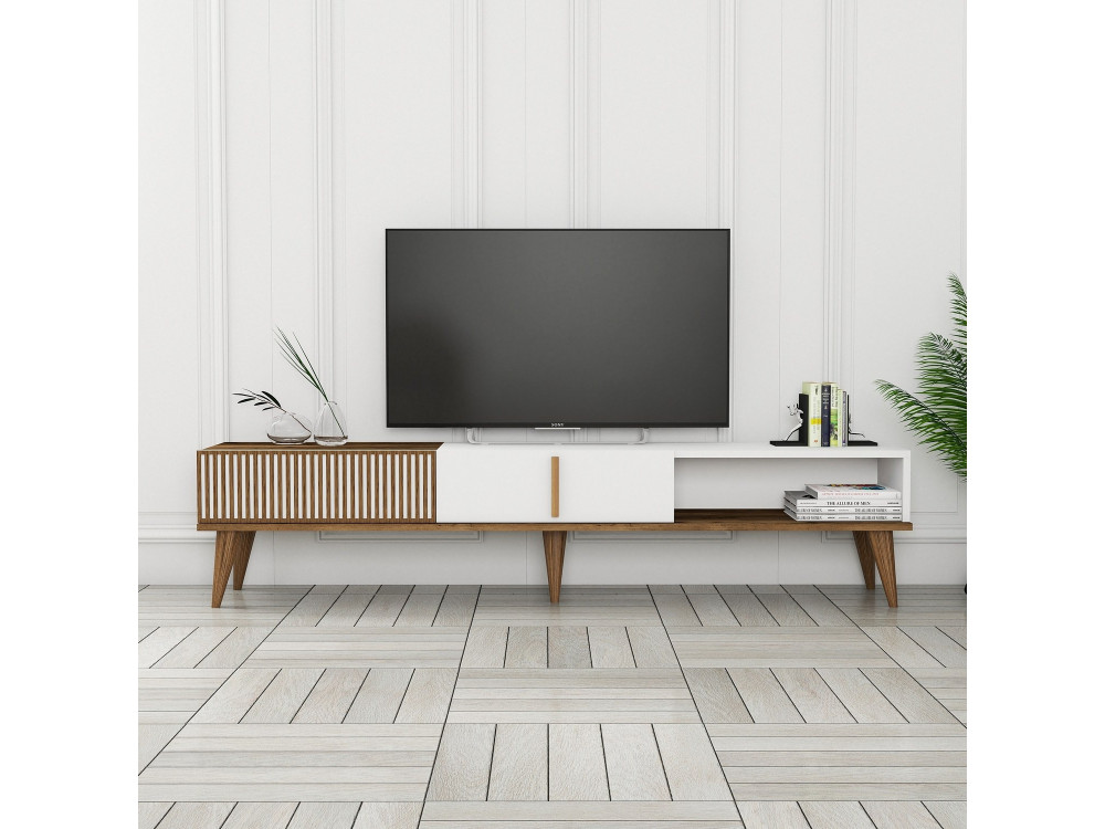 Soporte de TV de madera "Milan" - 180 x 35 x 40 cm - Nogal, Blanco