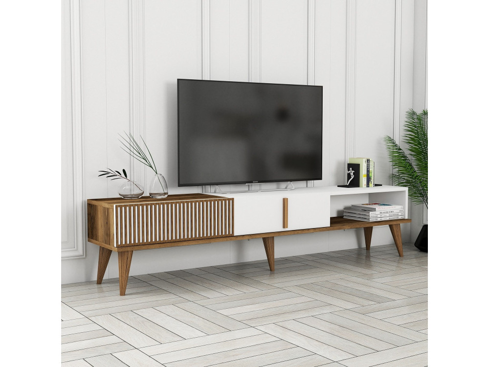 Soporte de TV de madera "Milan" - 180 x 35 x 40 cm - Nogal, Blanco