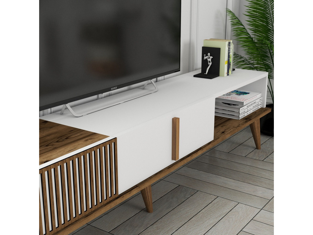 Soporte de TV de madera "Milan" - 180 x 35 x 40 cm - Nogal, Blanco