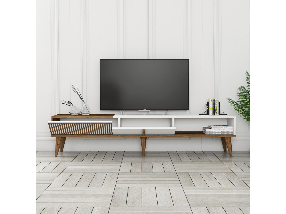 Soporte de TV de madera "Milan" - 180 x 35 x 40 cm - Nogal, Blanco