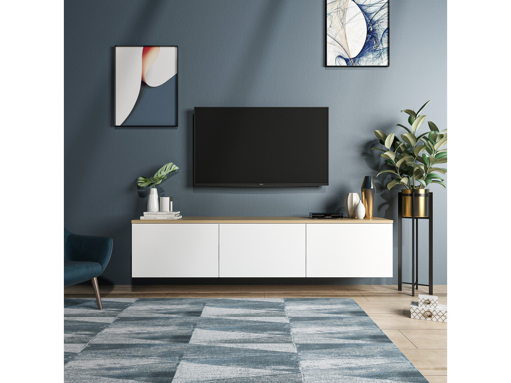 Soporte de TV de madera "Neon" - 160 x 32 x 35 cm - Roble blanco