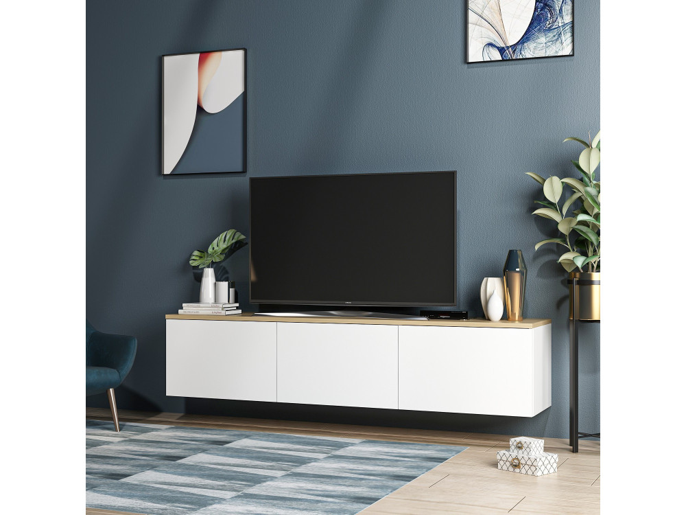 Soporte de TV de madera "Neon" - 160 x 32 x 35 cm - Roble blanco