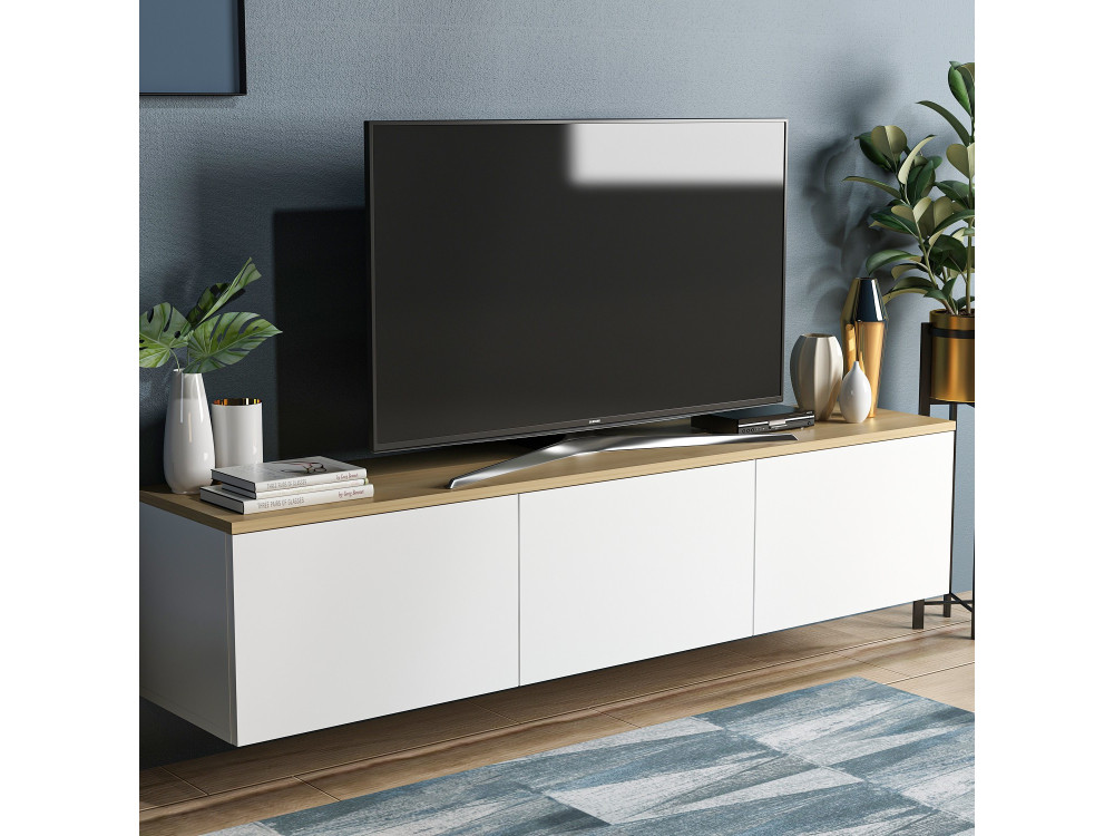 Soporte de TV de madera "Neon" - 160 x 32 x 35 cm - Roble blanco