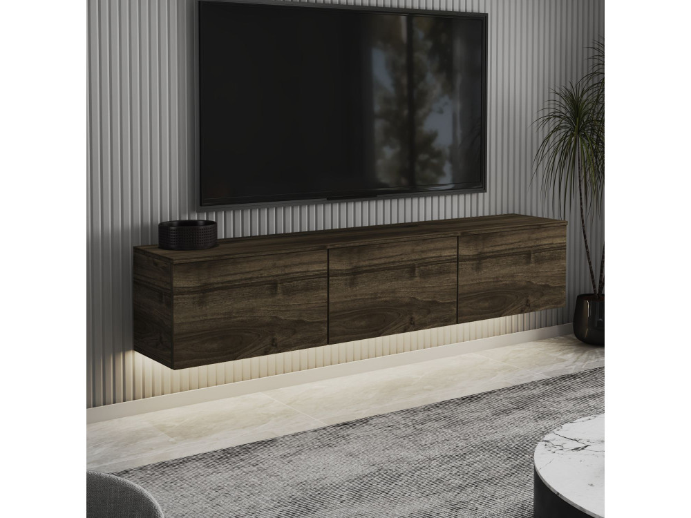 Mueble TV suspendido de madera "Neon" con iluminación LED - 160 x 32 x 35 cm - Marrón oscuro