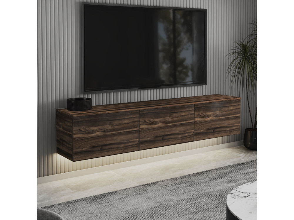 Soporte de TV de madera suspendido "Neon" con iluminación LED - 160 x 32 x 35 cm - Marrón