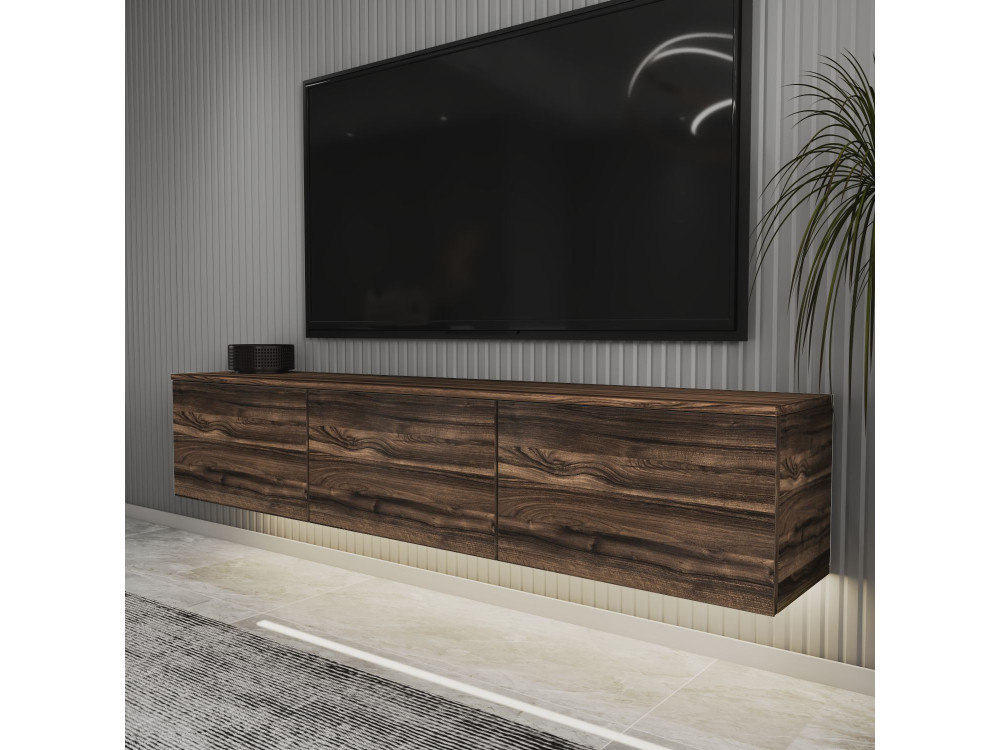 Soporte de TV de madera suspendido "Neon" con iluminación LED - 160 x 32 x 35 cm - Marrón