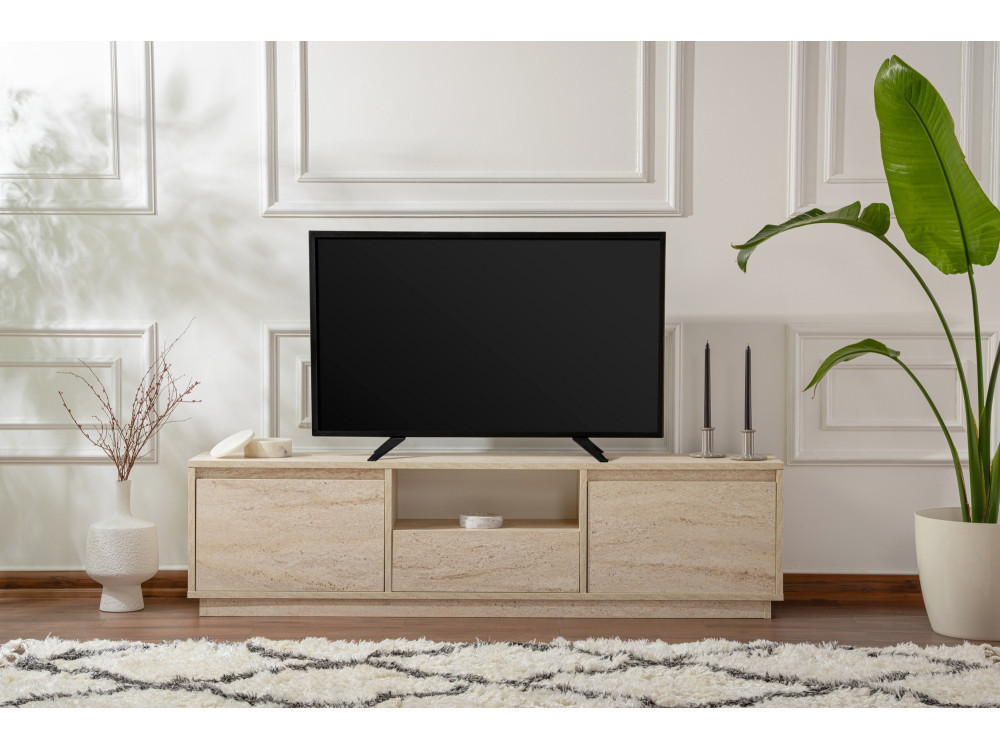 Soporte de TV de madera "Vanguard" - 160 x 29 x 42 cm - Travertino
