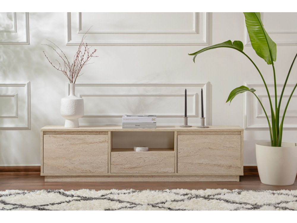 Soporte de TV de madera "Vanguard" - 160 x 29 x 42 cm - Travertino