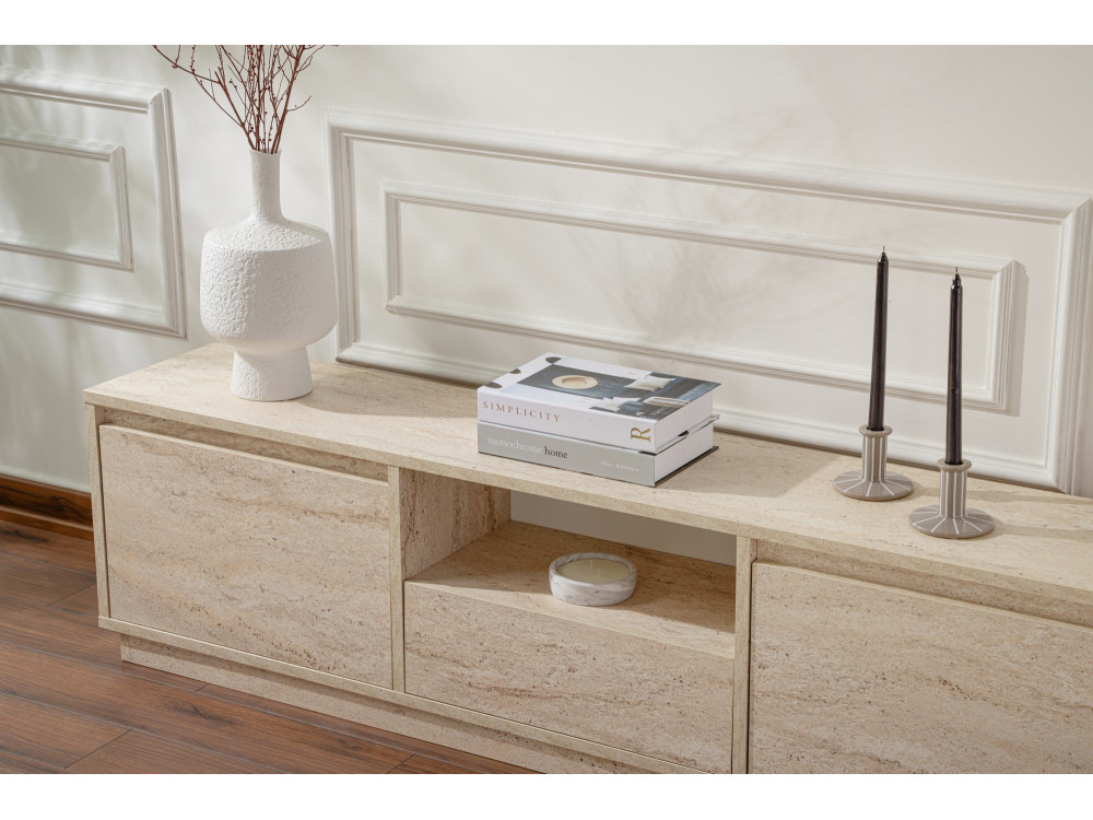 Soporte de TV de madera "Vanguard" - 160 x 29 x 42 cm - Travertino