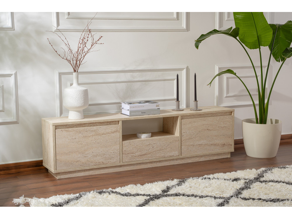 Soporte de TV de madera "Vanguard" - 160 x 29 x 42 cm - Travertino