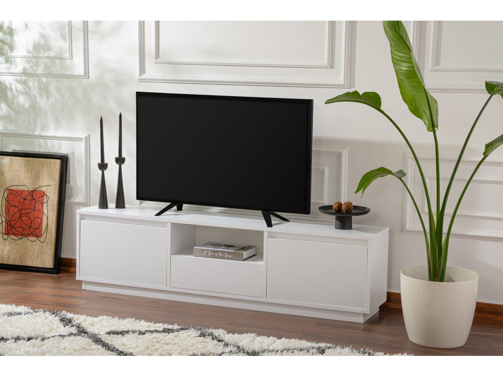 Soporte de TV de madera "Vanguard" - 160 x 29 x 42 cm - Blanco natural