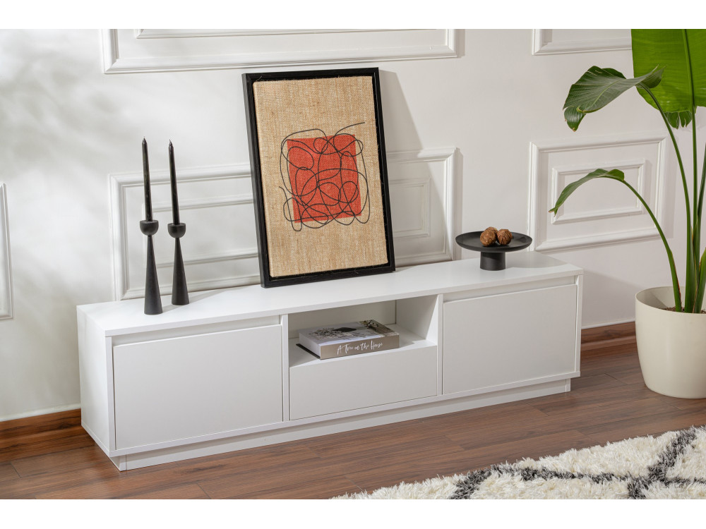 Soporte de TV de madera "Vanguard" - 160 x 29 x 42 cm - Blanco natural