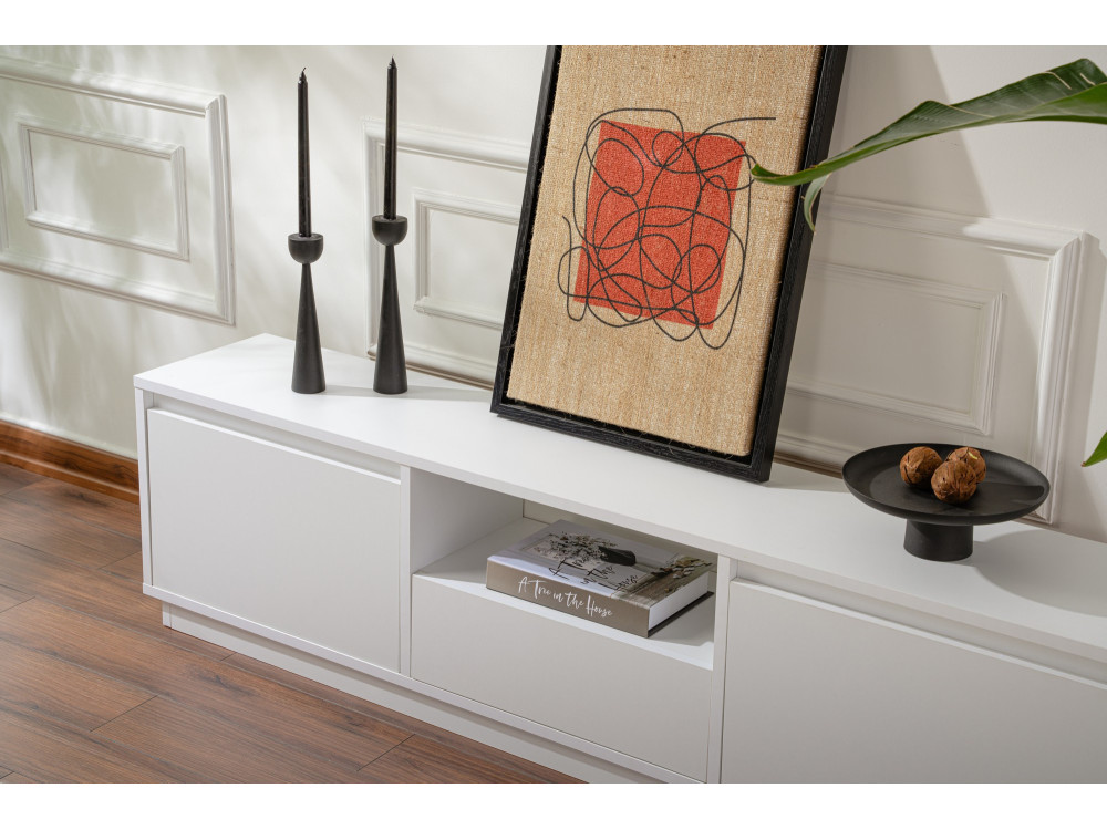 Soporte de TV de madera "Vanguard" - 160 x 29 x 42 cm - Blanco natural