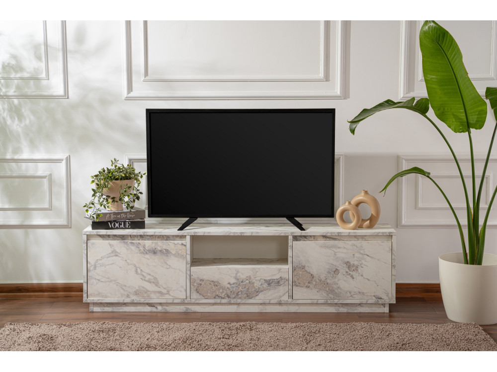 Soporte de TV de madera "Vanguard" 160 x 30 x 42 cm - mármol Freesia