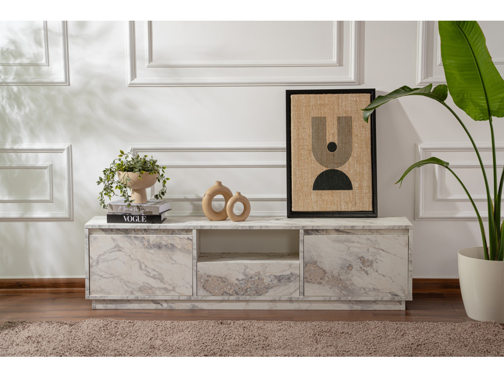 Soporte de TV de madera "Vanguard" 160 x 30 x 42 cm - mármol Freesia