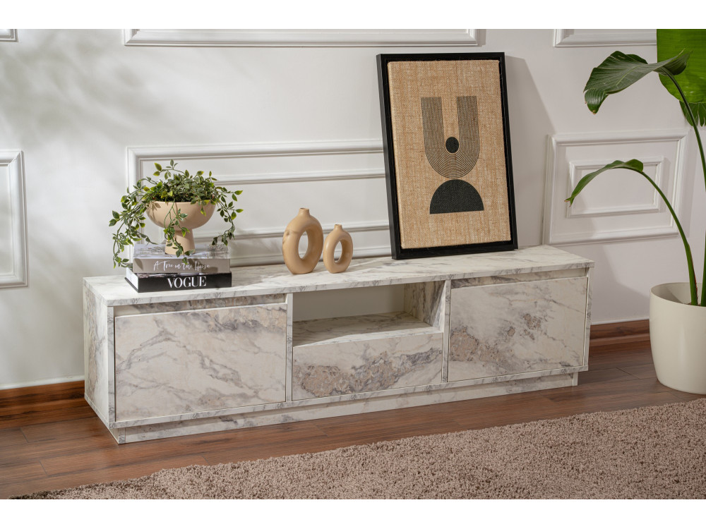 Soporte de TV de madera "Vanguard" 160 x 30 x 42 cm - mármol Freesia