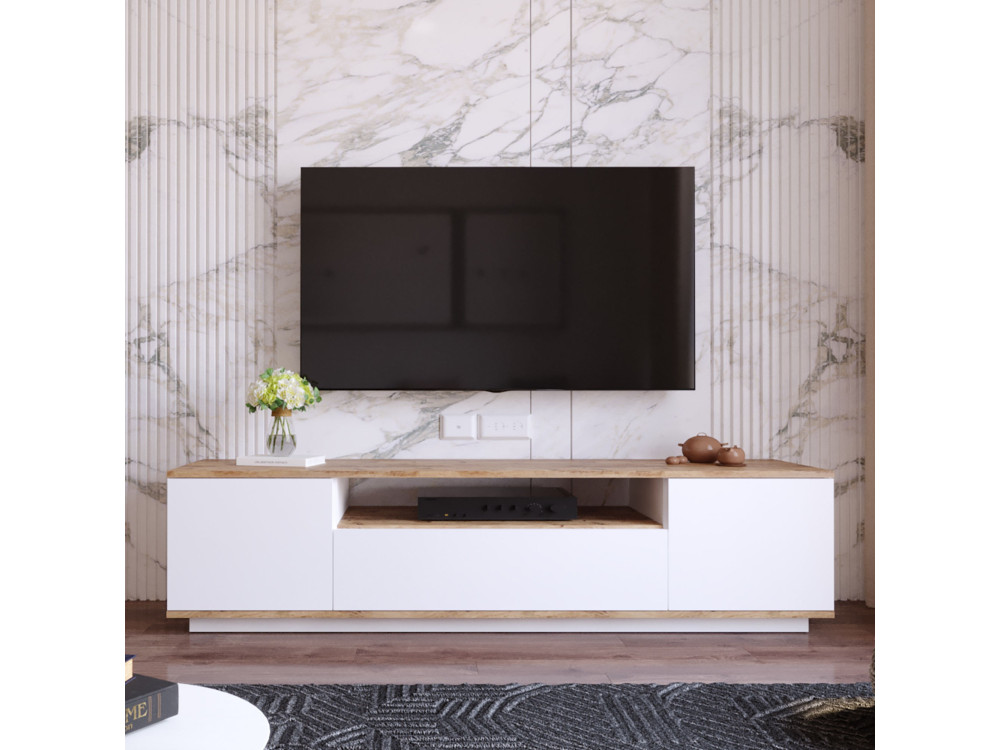 Soporte de TV de madera "FR7" - 180 x 44 x 44 cm - Pino AtlánticoBlanco