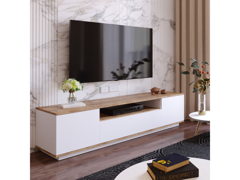 Soporte de TV de madera "FR7" - 180 x 44 x 44 cm - Pino AtlánticoBlanco