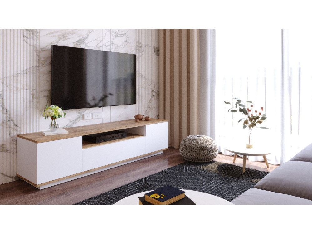 Soporte de TV de madera "FR7" - 180 x 44 x 44 cm - Pino AtlánticoBlanco