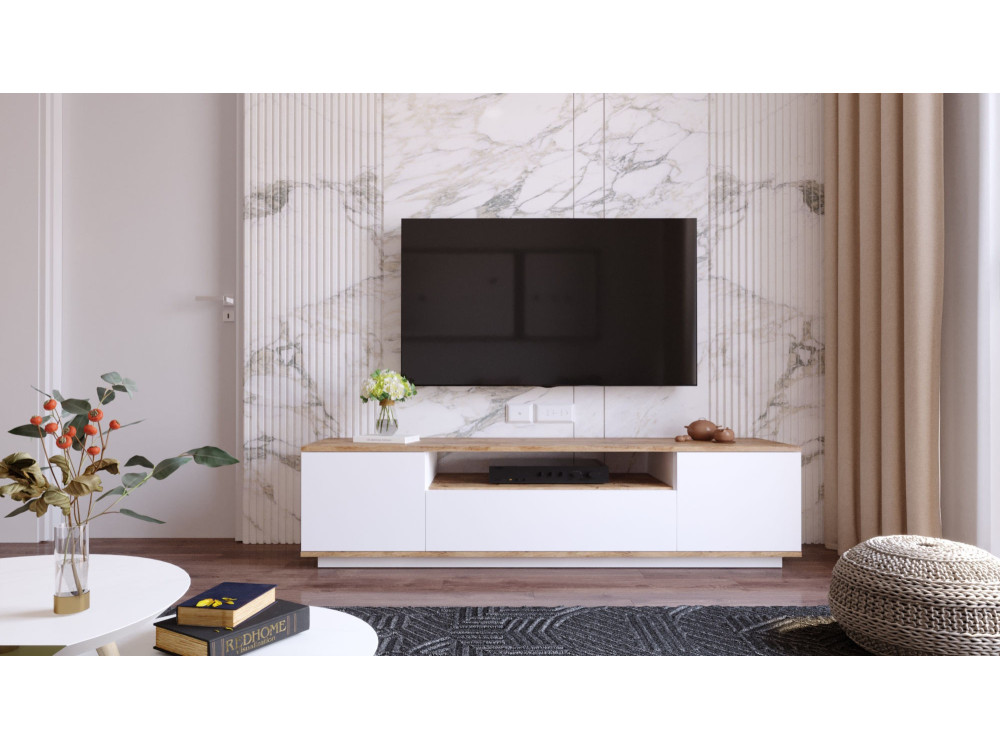 Soporte de TV de madera "FR7" - 180 x 44 x 44 cm - Pino AtlánticoBlanco