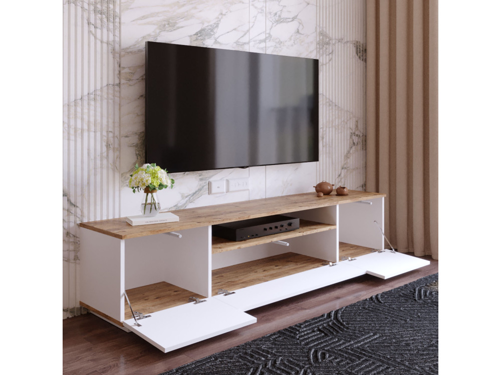 Soporte de TV de madera "FR7" - 180 x 44 x 44 cm - Pino AtlánticoBlanco