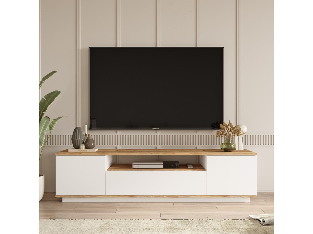Soporte de TV de madera "FR7" - 180 x 44 x 44 cm - Pino AtlánticoBlanco