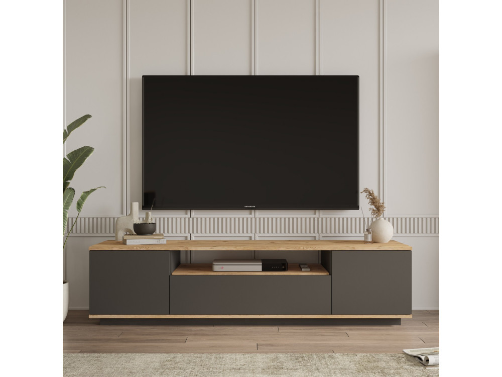 Soporte de TV de madera "FR7" - 180 x 44 x 44 cm - Pino AtlánticoAntracita