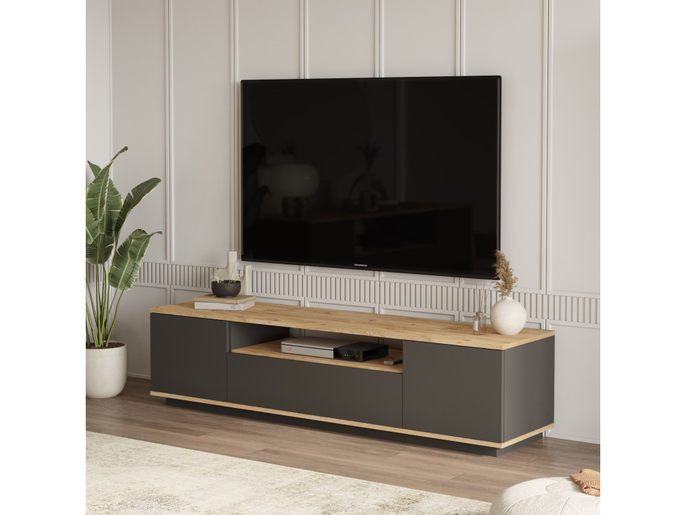 Soporte de TV de madera "FR7" - 180 x 44 x 44 cm - Pino AtlánticoAntracita