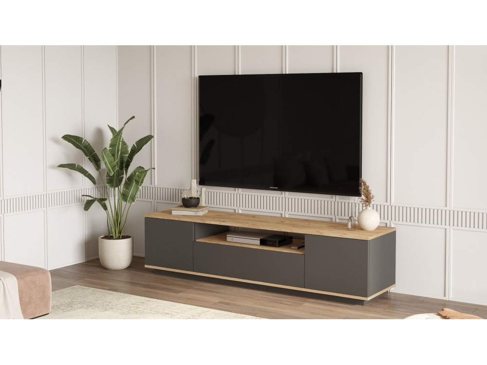 Soporte de TV de madera "FR7" - 180 x 44 x 44 cm - Pino AtlánticoAntracita