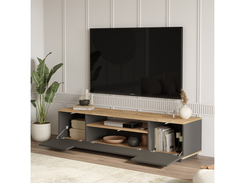 Soporte de TV de madera "FR7" - 180 x 44 x 44 cm - Pino AtlánticoAntracita