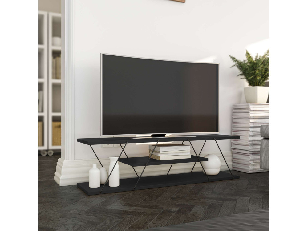 Soporte de TV de madera "April" - 120 x 30 x 33 cm - Gris antracita