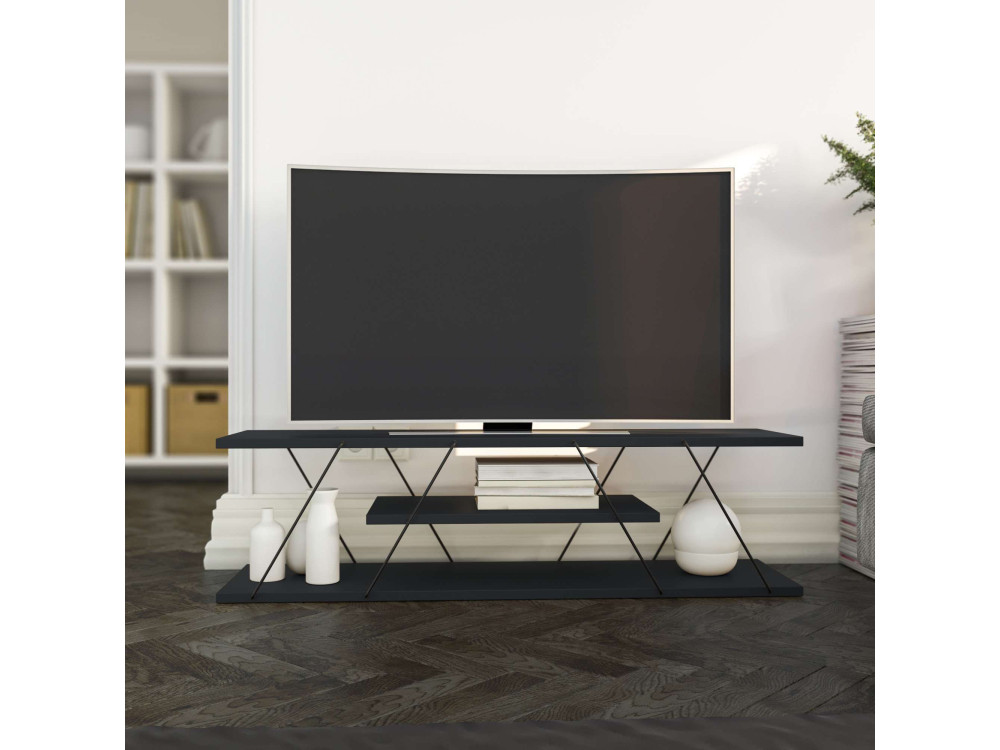Soporte de TV de madera "April" - 120 x 30 x 33 cm - Gris antracita