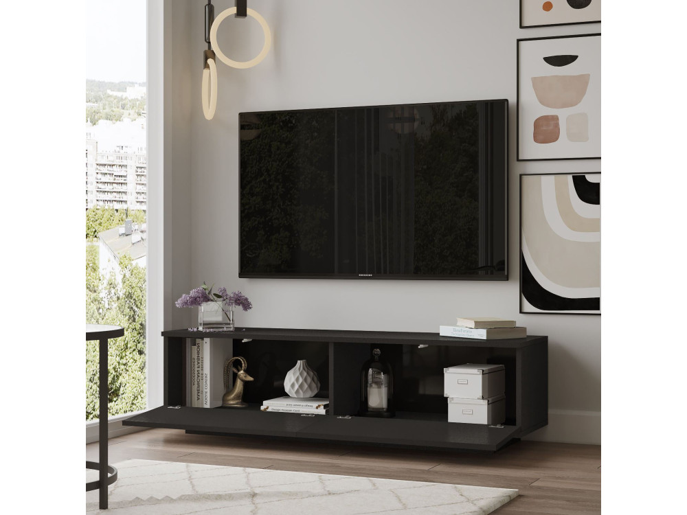 Soporte de TV de madera "FN1" - 140 x 35 x 38 cm - Negro