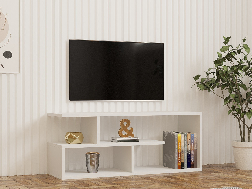 Soporte de TV de madera "Cafu" - 100 x 29 x 40 cm - Blanco