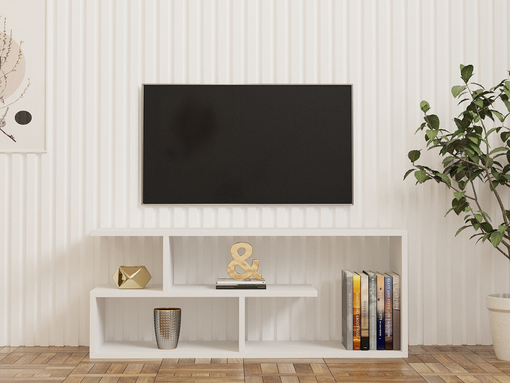 Soporte de TV de madera "Cafu" - 100 x 29 x 40 cm - Blanco