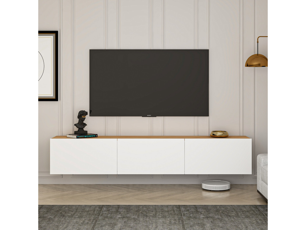 Soporte de TV de madera "West" - 150 x 32 x 30 cm - Pino blanco atlántico